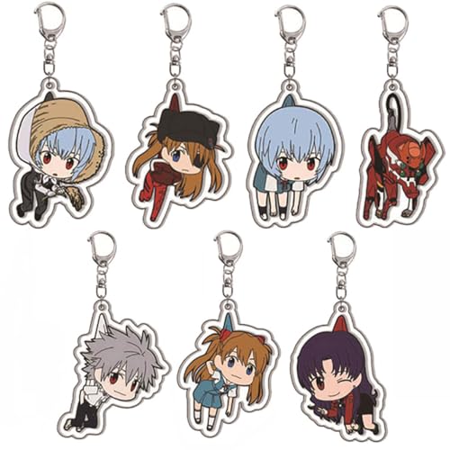 7 Pcs Neon Genesis Evangelions Schlüsselanhänger Anime Figur Asukas Cosplay Zubehör Eva-Anime Acryl Anhänger Set von JUSONGKWCP