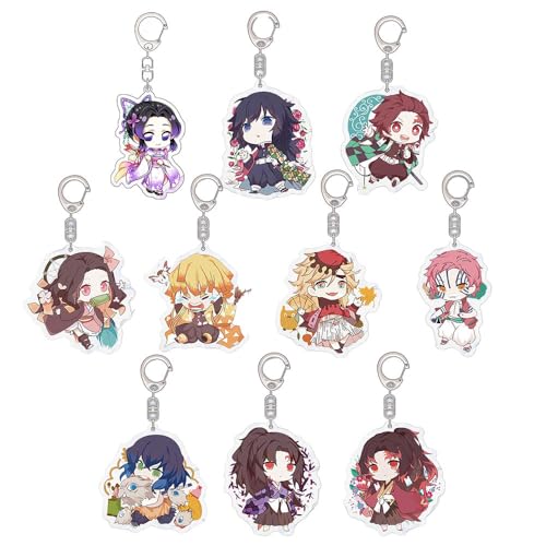 JUSONGKWCP 10 Kimetsus No Schlüsselanhänger Anime Figur Nezuko Shinobu Douma Cosplay Zubehör Ghost Killing Niedlich Acryl Anhänger Set von JUSONGKWCP