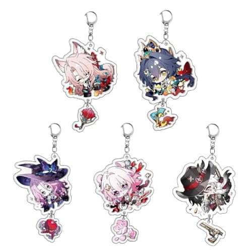 JUSONGKWCP 5 Honkai Stars Rail Schlüsselanhänger Game Figur Boothill JiaoQiu Cosplay Zubehör Honkai Stars Rail Niedlich Acryl Anhänger Set von JUSONGKWCP