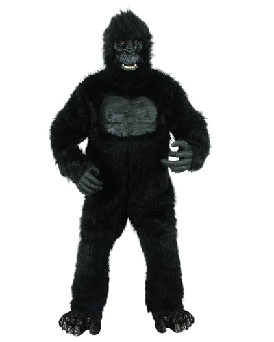 JUST FOR PARTY Deluxe-Gorilla-Kostüm für Erwachsene, Overall mit Pelzaffe, Taschen, mit Füßen, Handschuhen und Maske, Einheitsgröße von JUST FOR PARTY