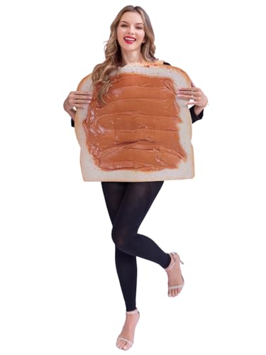 JUST FOR PARTY Halloween-Toast-Kostüm für Erwachsene, lustiges Essen, Cosplay-Anzug, Outfits für Party, Einheitsgröße (Erdnussbutter-Kostüm) von JUST FOR PARTY