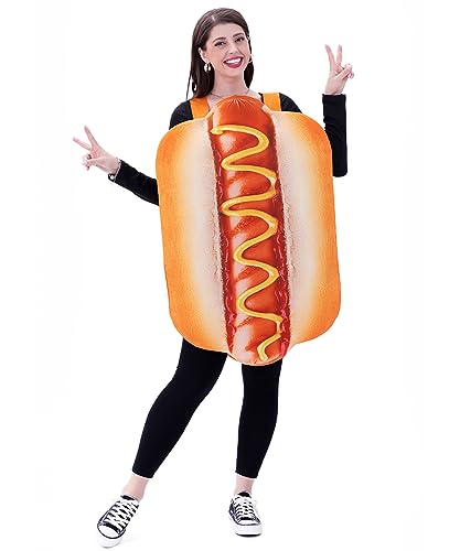 JUST FOR PARTY Hot Dog Kostüm für Erwachsene, Uni, lustiges Essenskleid, Overall, Halloween, Cosplay-Outfit von JUST FOR PARTY