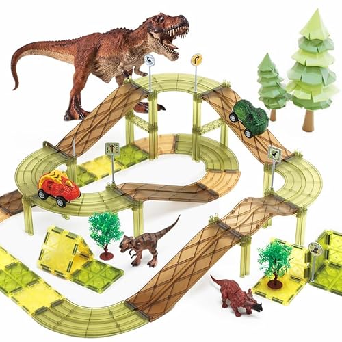 JUST23 Magnetische Fliesen Rennbahn KBGR80 - Magnetisches Spielzeug - 80 Stück - Dinosaurier-Spielzeug - Pädagogische & Konstruktion Spielzeug von JUST23