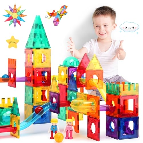 JUST23 Magnetische Murmelbahn, 80 Stück, Konstruktionsspielzeug Set mit Murmeln, Pädagogisches Bauspielzeug von JUST23