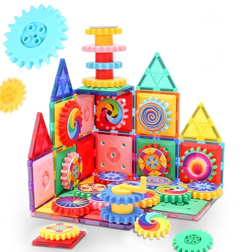 JUST23 Magnetische Zahnräder Set, 90 Stück, Pädagogisches STEM Spielzeug für Kinder 3-6 Jahre, Baukasten mit starken Magneten von JUST23