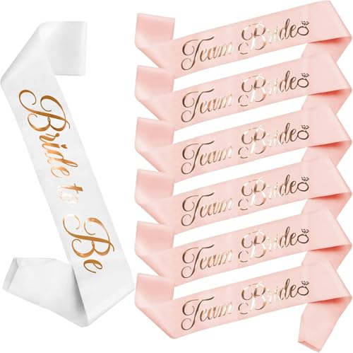 JUSTOTRY 7 Stück Junggesellenabschied Frauen Schärpen Set, 1 Weiß Bride to Be Sash und 6 Rose Team Braut Schärpe für Jga Deko Frauen und Bachelorette Party Accessories von JUSTOTRY