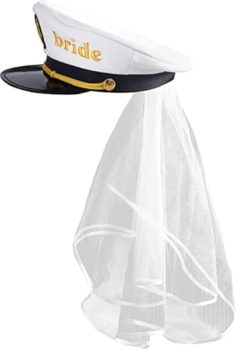 JUSTOTRY Junggesellenabschied Frauen Seemann Kapitän Hut,Team Bride Party Hats mit Weiß Schleier für Jga Frauen Accessoires, Die Hut mit “BRIDE” Lettering für Bride to Be Deko und Jga Deko JUSTOTRY Junggesellenabschied Frauen Seemann Kapitän Hut,Team Bride Party Hats mit Weiß Schleier für Jga Frauen Accessoires, Die Hut mit “BRIDE” Lettering für Bride to Be Deko und Jga Deko von JUSTOTRY