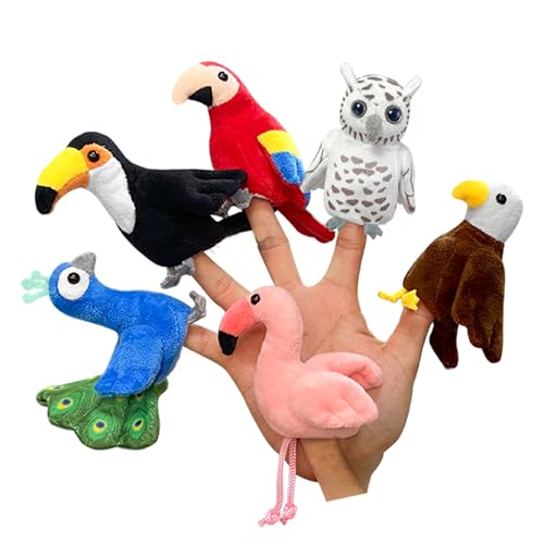 JUSTQUNSEEN Fingerpuppen in Vogelform, Fingerpuppen in niedlicher Tierform für Rollenspiele, Mini-Handpuppen für Kinder, Tierpuppen, 6 Stück von JUSTQUNSEEN
