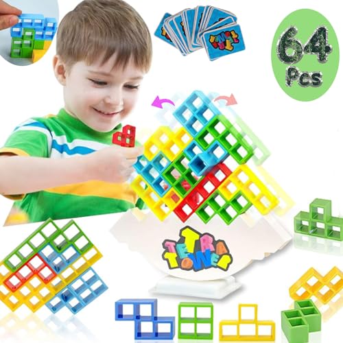 64Pcs Tetra Tower Spiel, Tetris Balance Tower Game, Stapelspiel Magnetic Building Blocks fur Kinder, Tetris Game Stacking Blocks, Balancing Games Building Puzzle Spielzeug, Familie Geburtstag Spiele von JUTAWAV