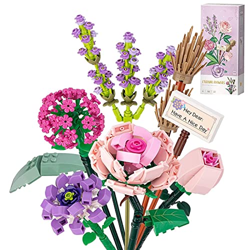 Künstliche Mini-Rosenstrauß, einzigartige Heimdekoration, Botanical Collection 547 Teile, nicht kompatibel mit Lego (Lavendel/Pink/Hydrangea/Camellia) von JUTTAUTO