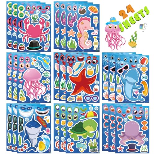 JUUFLA 24-teiliges Cartoon-Aufkleber-Set zum Selbermachen für Kinder (Sea Animal) von JUUFLA