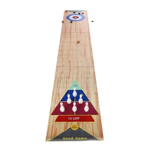 JUUTALK 3 in 1 Bowling Tischspiele 360x57cm, Bowling Shuffleboard Tischset,Tragbares Curling-Spiel,Tragbares Shuffleboard Tischkegelspiel mit 6 Bowling und 2 Puttern für Kinder Familie Party von JUUTALK
