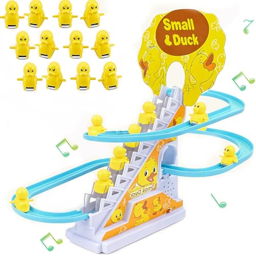 JUXINE Elektrische Ente Treppensteigen Spielzeug - 12 Stück Achterbahn Musik Montessori Baby Spielzeug, Track Slide Stairs Coaster für Kleinkinder von JUXINE