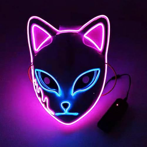 JUXINE Demon Slayer LED Maske, Dämonen Mörder Kostüm, Leuchtende Halloween Fuchs Horror Maske, Steuerbar, Für Weihnachten, Fasching, Neujahr, Erwachsene von JUXINE