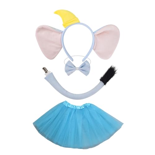 JUYAXIN 1/3/4 Elefantenkostüm für Kinder, Elefantenohren, Stirnband, Fliege, Schwanz, Tutus, Rock, Halloween, Tier, Cosplay-Zubehör JUYAXIN 1/3/4 Elefantenkostüm für Kinder, Elefantenohren, Stirnband, Fliege, Schwanz, Tutus, Rock, Halloween, Tier, Cosplay-Zubehör von JUYAXIN
