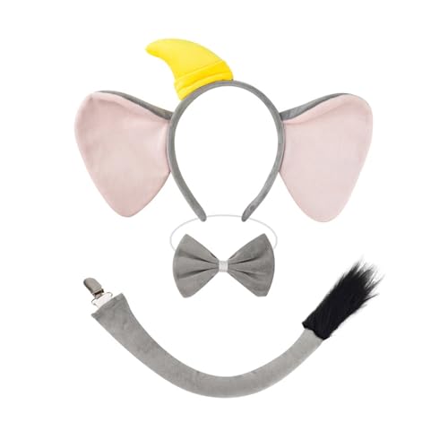 JUYAXIN 1/3/4 Elefantenkostüm für Kinder, Elefantenohren, Stirnband, Fliege, Schwanz, Tutus, Rock, Halloween, Tier, Cosplay-Zubehör JUYAXIN 1/3/4 Elefantenkostüm für Kinder, Elefantenohren, Stirnband, Fliege, Schwanz, Tutus, Rock, Halloween, Tier, Cosplay-Zubehör von JUYAXIN