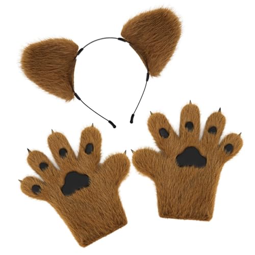 JUYAXIN Bear Dress Up Tierkostüm Kinder Erwachsene für Cosplays Bär Kostüm Zubehör, Pelzbär Stirnband Bär Kostüme von JUYAXIN