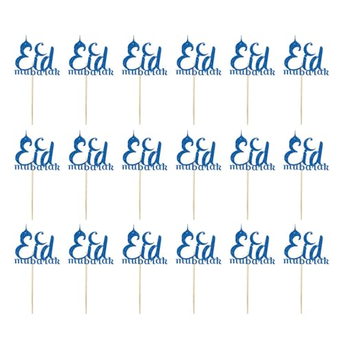 JUYAXIN Eid Mubaraks Kuchenspieße, glitzernde Papier-Cupcake-Topper für Hochzeiten und Geburtstage, Feiertagskuchendekorationen, 18 Stück von JUYAXIN