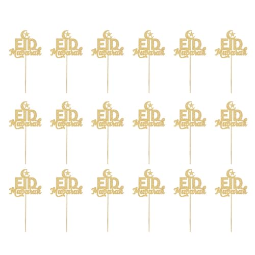 JUYAXIN Eid Mubaraks Kuchenspieße, glitzernde Papier-Cupcake-Topper für Hochzeiten und Geburtstage, Feiertagskuchendekorationen, 18 Stück von JUYAXIN