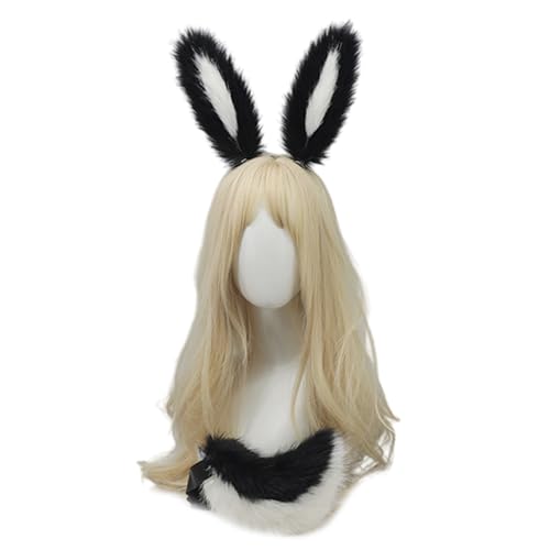 JUYAXIN Hasenohr-Stirnband, Kaninchenschwanz, weicher Tierschwanz, schöne Hasenohr-Kopfbedeckung, Halloween, Cosplay, Kostüm für Karneval von JUYAXIN
