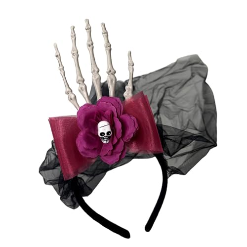 JUYAXIN Horror-Themen-Netz-Haarschmuck mit Totenkopf-Handdesigns, bequemes, verstellbares Halloween-Haarband für Frauen und Mädchen, Gothic-Haarschmuck von JUYAXIN