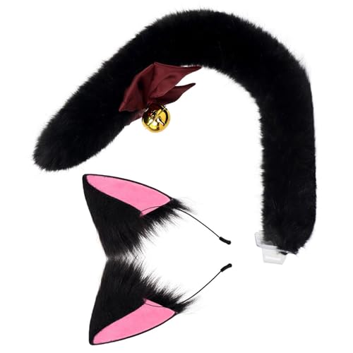 JUYAXIN Katzenkostüm-Set mit Katzenohren, Stirnband und pelzigem Schwanz, Halloween-Tierkostüm für Kinder, Damen, Mädchen, Maskerade, Cosplay JUYAXIN Katzenkostüm-Set mit Katzenohren, Stirnband und pelzigem Schwanz, Halloween-Tierkostüm für Kinder, Damen, Mädchen, Maskerade, Cosplay von JUYAXIN