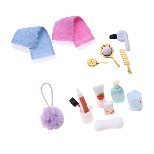 JUYAXIN Puppenhäuser Miniatur Zahnpasta Zahnbürste Seife Handtuch Miniatur Puppenhäuser Badezimmer Szene Puppenhäuser Badezimmer Dekoration von JUYAXIN