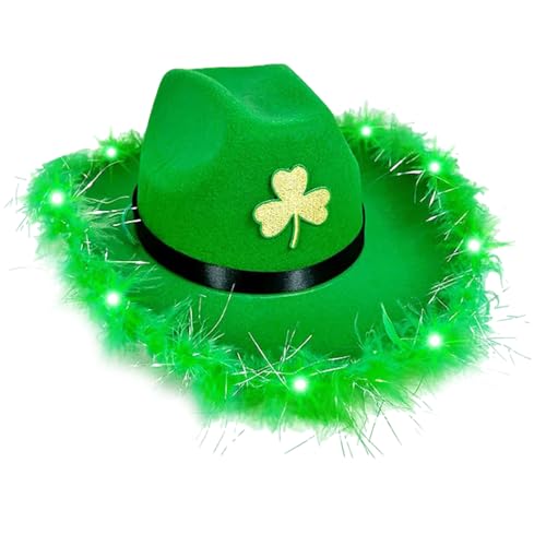 JUYAXIN StPatrick Day LED-Leuchthut, Festival-Requisiten, pelzige Krempen, Grün, Party, Kleeblatt, irischer Nationalfeierhut, Zubehör für Festivals, Feiern von JUYAXIN