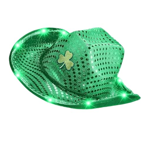 JUYAXIN StPatrick Day LED-Leuchthut, Festival-Requisiten, pelzige Krempen, Grün, Party, Kleeblatt, irischer Nationalfeierhut, Zubehör für Festivals, Feiern von JUYAXIN