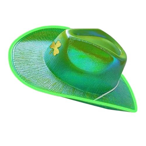 JUYAXIN StPatrick Day LED-Leuchthut, Festival-Requisiten, pelzige Krempen, Grün, Party, Kleeblatt, irischer Nationalfeierhut, Zubehör für Festivals, Feiern von JUYAXIN