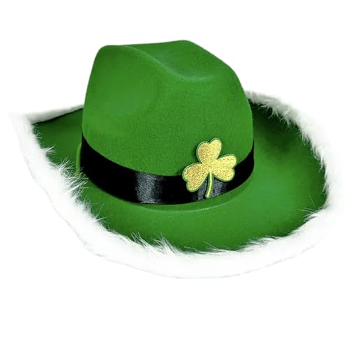 JUYAXIN StPatrick Day LED-Leuchthut, Festival-Requisiten, pelzige Krempen, Grün, Party, Kleeblatt, irischer Nationalfeierhut, Zubehör für Festivals, Feiern von JUYAXIN