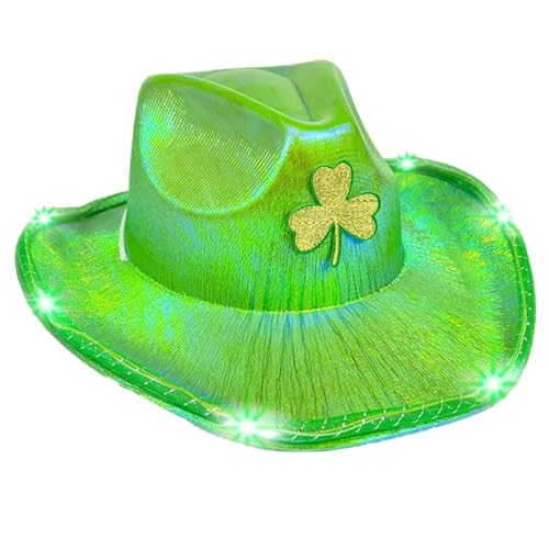 JUYAXIN StPatrick Day LED-Leuchthut, Festival-Requisiten, pelzige Krempen, Grün, Party, Kleeblatt, irischer Nationalfeierhut, Zubehör für Festivals, Feiern von JUYAXIN