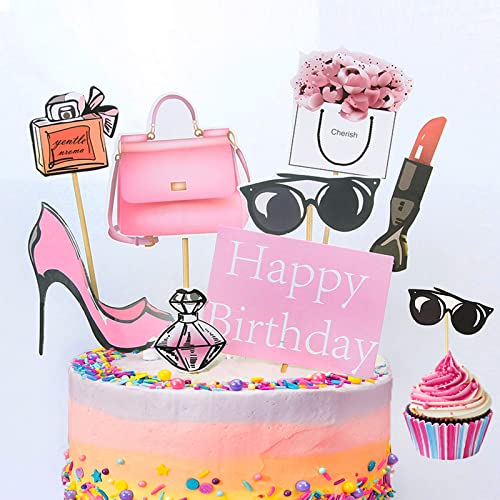 8 Stück Tortendeko Mädchen, Schminke Kuchen Deko Geburtstag, Torten Topper, Topmodel Schminke (Rosa) von JUZICHEN