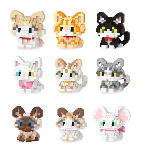 9 Pack Mini Katzen Bausteine, Kleines Süßes Katzen Klemmbausteine, Miniatur Katzenfiguren Bausatz Modell, Geburtstags Geschenke für Erwachsene und Kinder von JVAVNE