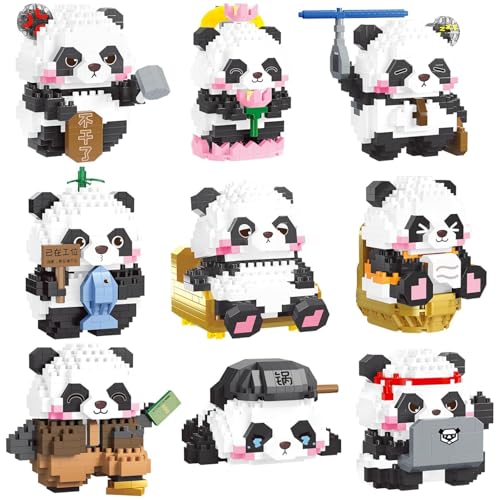 9 Set Mini Panda Bausteine, 2732 Teile Micro Panda Klemmbausteine Set, Tiere Bausteine Modell Spielzeug Bausatz, Geschenk für Jungen und Mädchen von JVAVNE
