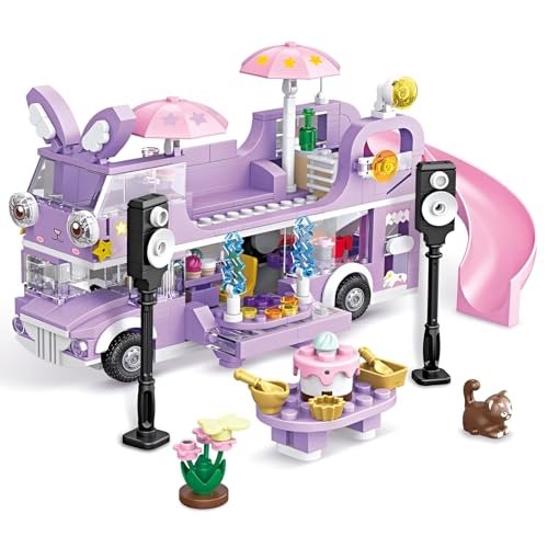 Bunny Camper Van Bausteine, 486 Teile Mädchen Freundschafts Bus Klemmbausteine Modell, Sommer Strand Camping Musik Auto Bausteine Spielzeug, Geschenke für Mädchen Jungen von JVAVNE