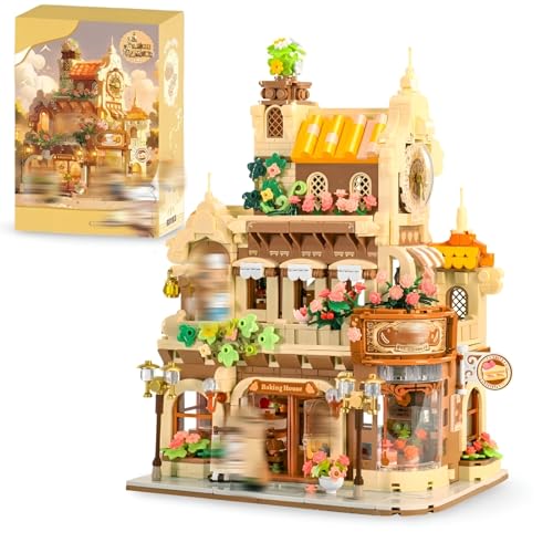 City Bäckerei Café Haus Bausteine Bausatz, 1547 Teile Backshop Bausteine Spielzeug mit Licht, Gebäck Architektur Klemmbausteine Modell, Geschenk für Jungen und Mädchen von JVAVNE