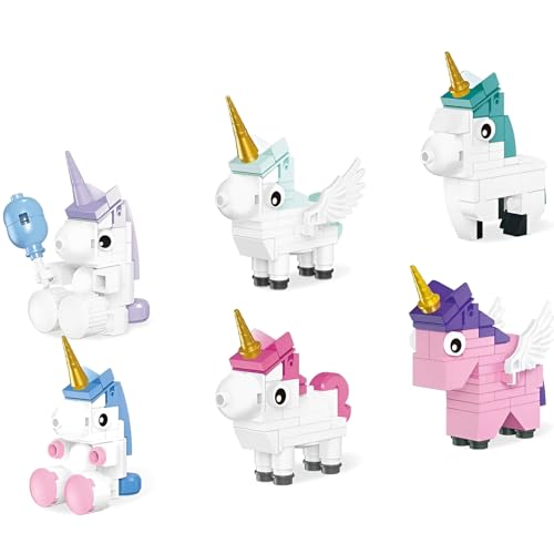 Einhorn Bausteine Spielzeug, 6 süße Einhorn Klemmbausteine, Tier Bausteine Bausatz, Party und Geburtstags Geschenk für Mädchen und Jungen, Kompatibel mit Großen Marken, 269 Teile von JVAVNE