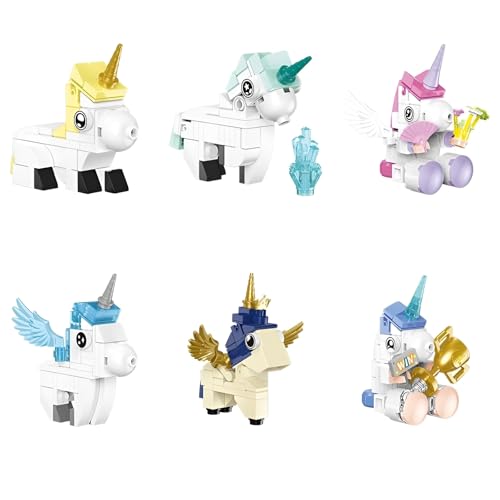 Einhorn Bausteine Spielzeug, 6 süße Einhorn Klemmbausteine, Tier Bausteine Bausatz, Party und Geburtstags Geschenk für Mädchen und Jungen, Kompatibel mit Großen Marken, 296 Teile von JVAVNE