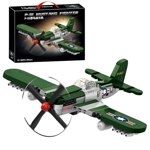 Flugzeug Kampfjet Bausteine, 562 Teile P-51 Technic Militär Kampfflugzeug Klemmbausteine, Geschenk für Jugendliche und Erwachsene, Kompatibel mit Allen Bausteinen (66071) von JVAVNE