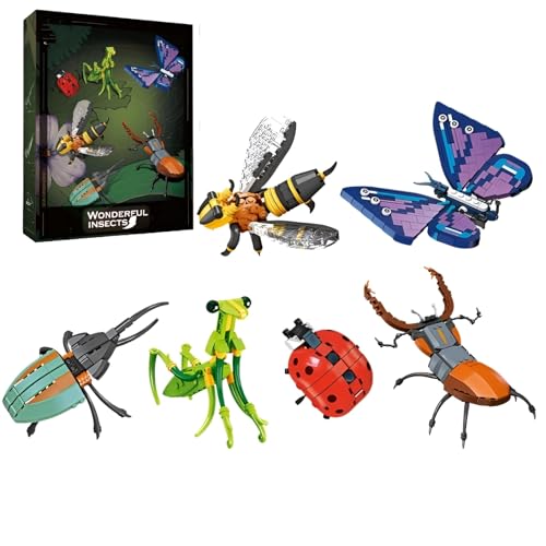 Insekten Bausteine, 769 Teile Hirschkäfer Gottesanbeterin Hummel Marienkäfer Schmetterling Nashornkäfer Klemmbausteine, Mikro Tiere Modell Bausatz Spielzeug, Geschenke für Erwachsene und Kinder von JVAVNE
