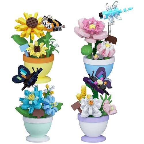 JVAVNE 4 Set Insekten Blumen Bausteine, 1054 Teile Mini Insekten Bonsai Klemmbausteine, Kreatives DIY Insekten Topfpflanzen Bausatz Modell Spielzeug, Geschenk für Erwachsene und Mädchen JVAVNE 4 Set Insekten Blumen Bausteine, 1054 Teile Mini Insekten Bonsai Klemmbausteine, Kreatives DIY Insekten Topfpflanzen Bausatz Modell Spielzeug, Geschenk für Erwachsene und Mädchen von JVAVNE