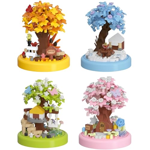 JVAVNE 4 Set Sakura Architektur Bausteine Set, 1129 Teile Mini Japanische Sakura Baumhaus Klemmbausteine, Kirschblütenbaum Haus Modell Spielzeug, Geschenke für Erwachsene und Mädchen von JVAVNE