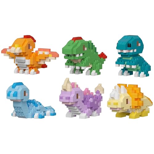 JVAVNE 6 Set Niedliche Dinosaurier Bausteine, 1068 Teile Mini Dinosaurier Klemmbausteine, STEM Mikro Tiere Bausatz Modell Spielzeug, Geschenke für Erwachsene und Kinder von JVAVNE