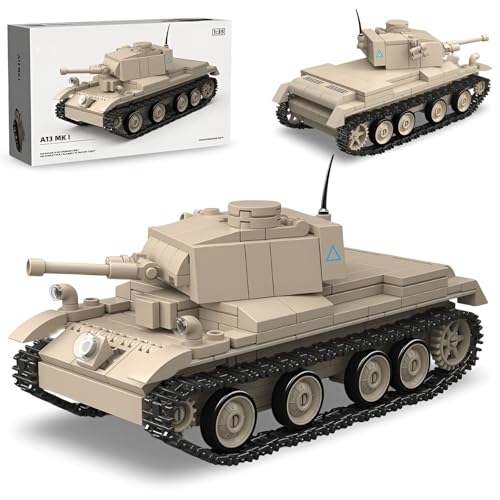 JVAVNE A13 MK I Panzer Bausteine, 389 Teile WW2 Militär Panzer Klemmbausteine, Militär Gepanzertes Fahrzeug Bausteine Modell, Geschenke für Erwachsene und Militärfans von JVAVNE