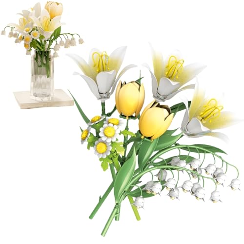 JVAVNE Blumen Bausteine Set, 376 Teile Blumenstrauß Klemmbausteine Modell Spielzeug, Kunstblumen Pflanzen Bausatz Haus Büro Deko, Geschenk für Frauen Mädchen von JVAVNE
