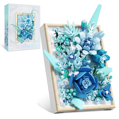 JVAVNE Blumenstrauß Bausteine, Blumen Pflanzen Klemmbausteine Bilderrahmen Modell Spielzeug, Botanische Sammlung Wandkunst Haus Büro Deko, Geschenk für Frauen Mädchen (13060) von JVAVNE