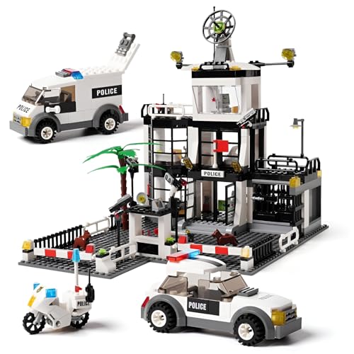 JVAVNE City Polizeistation Bausteine Spielzeug mit Motorrad und Polizeiauto, 631 Teile Polizei Bauspielzeug Klemmbausteine, STEM Architektur Bausteine Set, Geschenke für Erwachsene und Kinde von JVAVNE