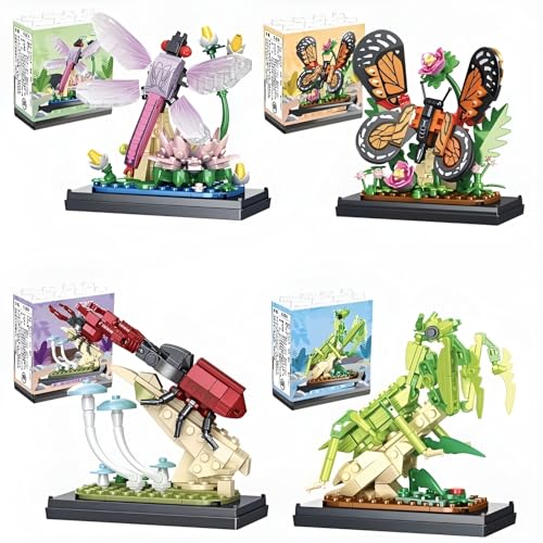 JVAVNE Creator Insekten Tiere Bausteine, 659 Teile Mini Schmetterling Hirschkäfer Libelle Gottesanbeterin Klemmbausteine, Mikro Tiere Modell Bausatz Spielzeug, Geschenke für Erwachsene und Kinder von JVAVNE