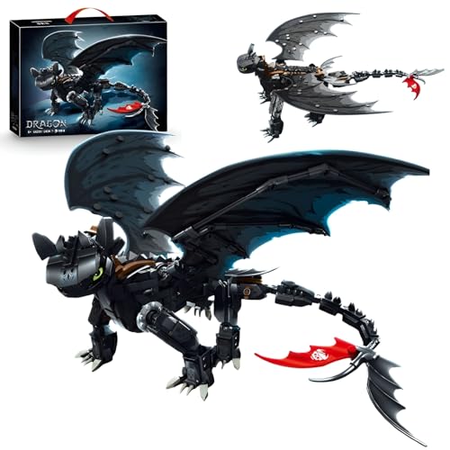 JVAVNE Drachen Bausteine Spielzeug, 1026 Teile Schwarz Drache Klemmbausteine, Kreatives Drache Bausteine Bausatz Modell, Geschenk für Erwachsene und Jugendliche von JVAVNE